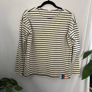 Kule Stripe Long Sleeve Pullover Shirt Beige Black Small